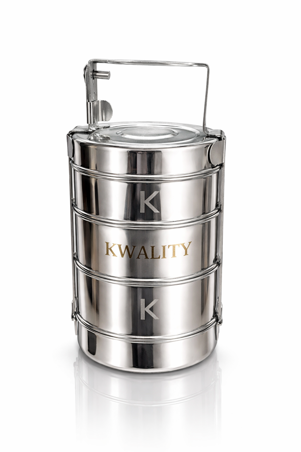 Kwality four-tier stainless steel tiffin carrier with locking handle
