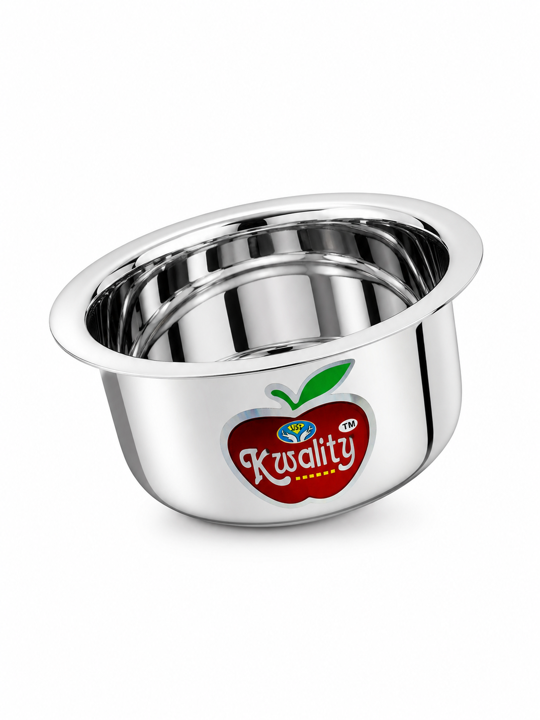 Kwality deep stainless steel serving bowl with a wide rim
